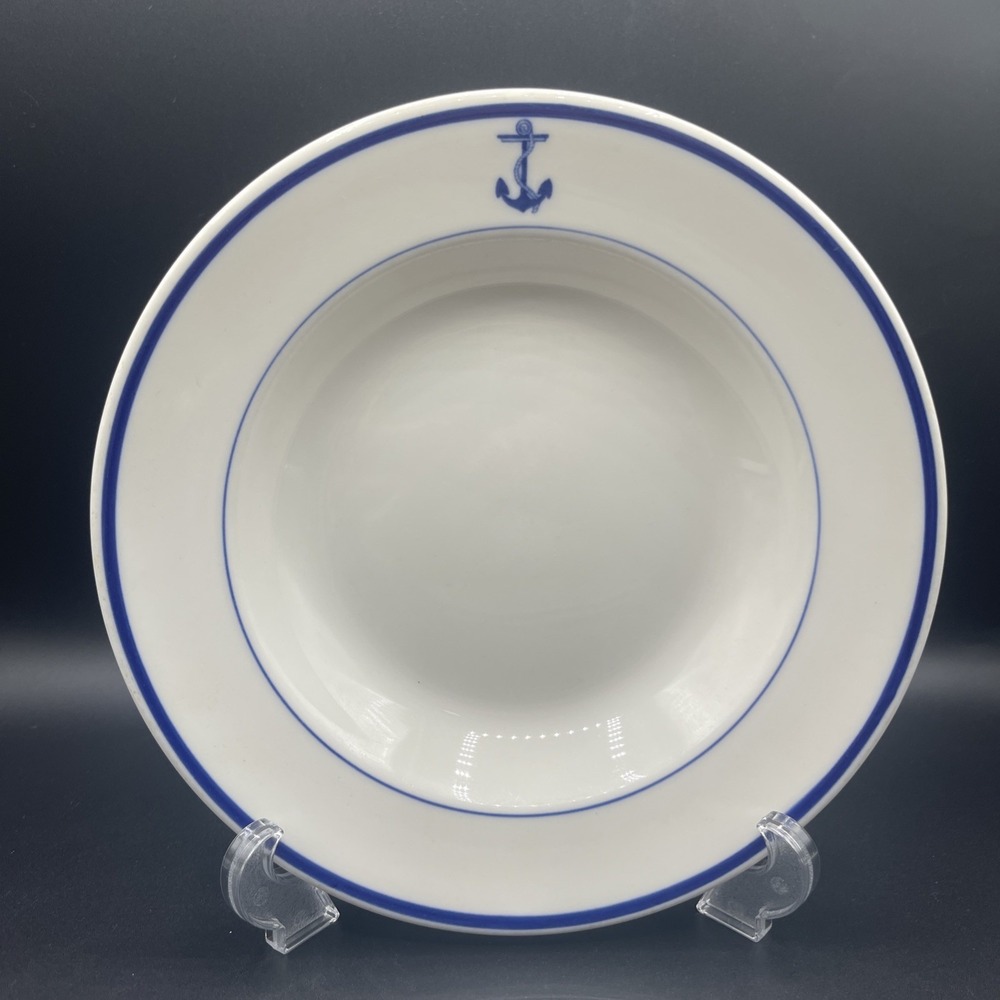 SYRACUSE US Navy Officer Fouled Anchor Blue Rimmed Large Bowl  9"